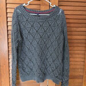 Tommy Hilfiger Women's Large Knit Sweater Pullover Grey Open Stitch Cotton
